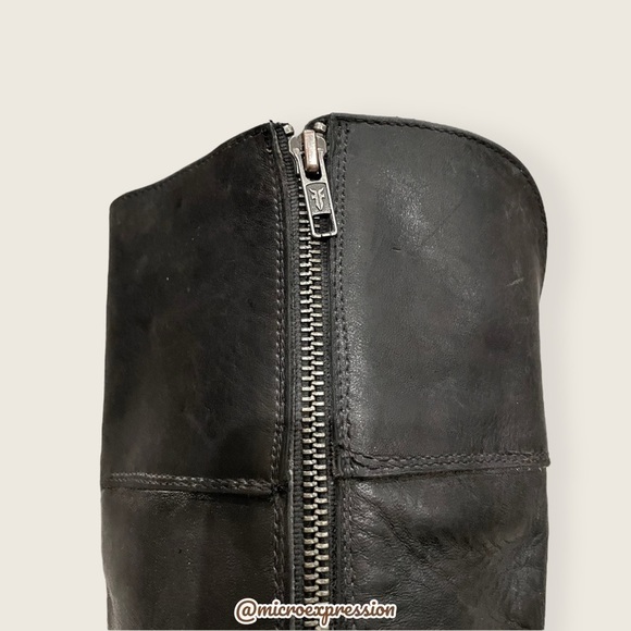 $389 Frye Jamie Ring Tall Distressed Stone Black Leather Knee High Zip Up Boot - Picture 12 of 15